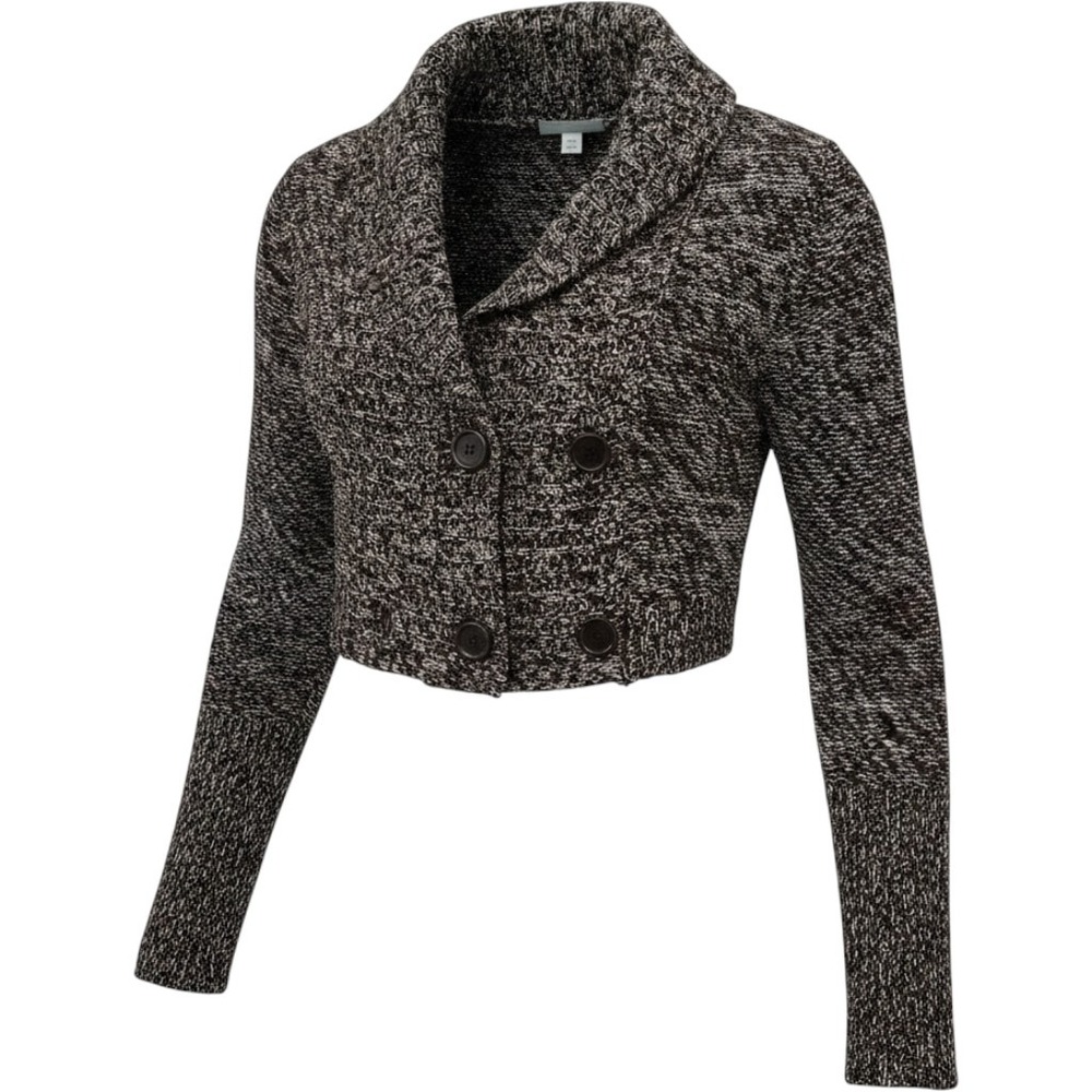 Red Paint  Cropped Tight Knit Sweater Double Button Brown White Speckle Women L
